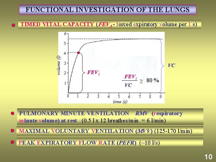 FUNCTIONAL INVESTIGATION OF THE LUNGS TIMED VITAL CAPACITY (FEV 1 - forced expiratory volume