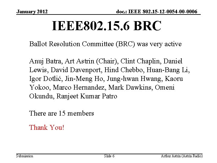 January 2012 doc. : IEEE 802. 15 -12 -0054 -00 -0006 IEEE 802. 15.