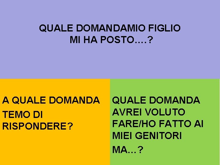 QUALE DOMANDAMIO FIGLIO MI HA POSTO…. ? A QUALE DOMANDA TEMO DI RISPONDERE? QUALE