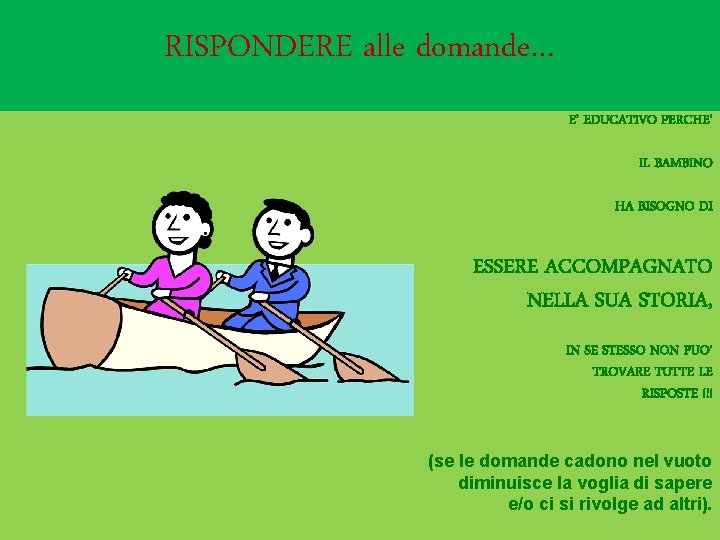 RISPONDERE alle domande… E’ EDUCATIVO PERCHE’ IL BAMBINO HA BISOGNO DI ESSERE ACCOMPAGNATO NELLA