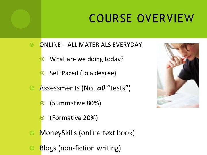 COURSE OVERVIEW ONLINE – ALL MATERIALS EVERYDAY What are we doing today? Self Paced