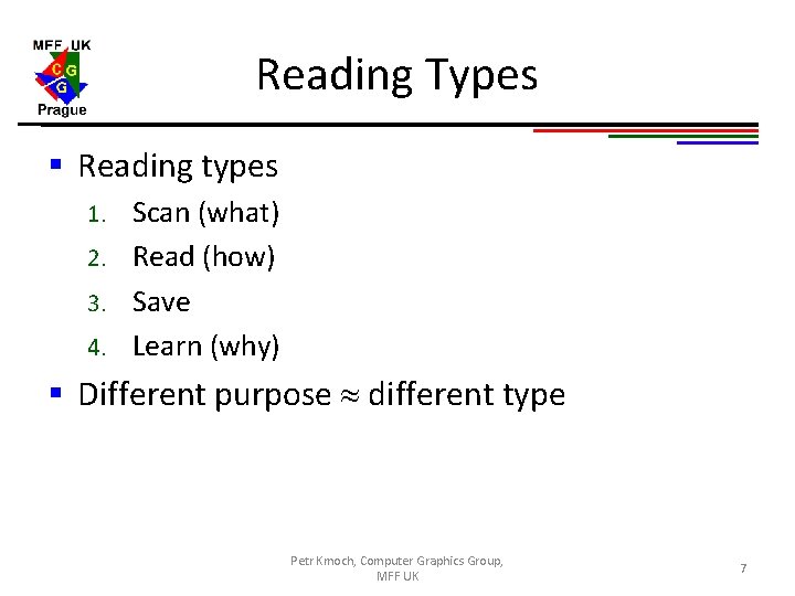 Reading Types § Reading types Scan (what) 2. Read (how) 3. Save 4. Learn