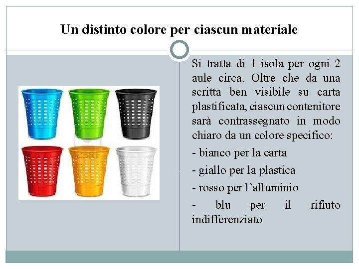 Un distinto colore per ciascun materiale Si tratta di 1 isola per ogni 2