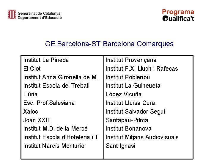 CE Barcelona-ST Barcelona Comarques Institut La Pineda El Clot Institut Anna Gironella de M.