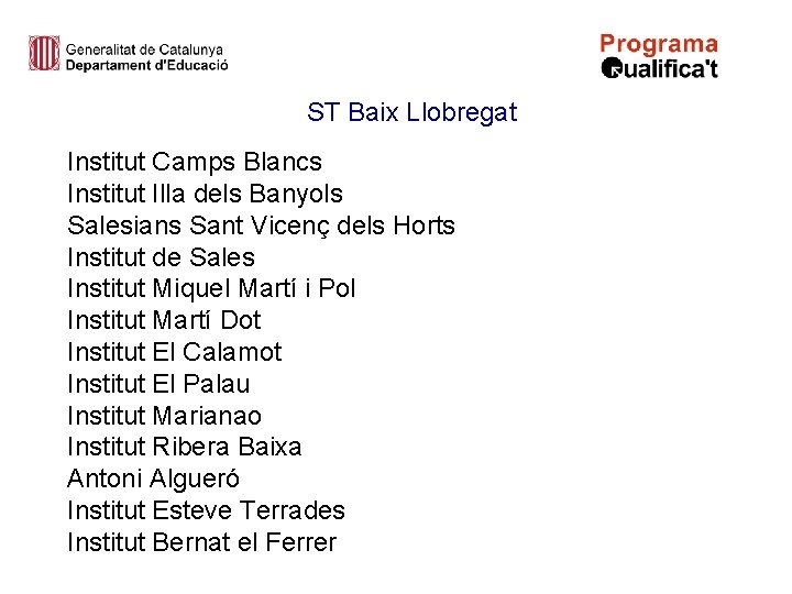 ST Baix Llobregat Institut Camps Blancs Institut Illa dels Banyols Salesians Sant Vicenç dels