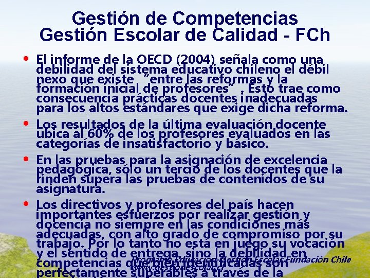 Gestión de Competencias Gestión Escolar de Calidad - FCh • • El informe de