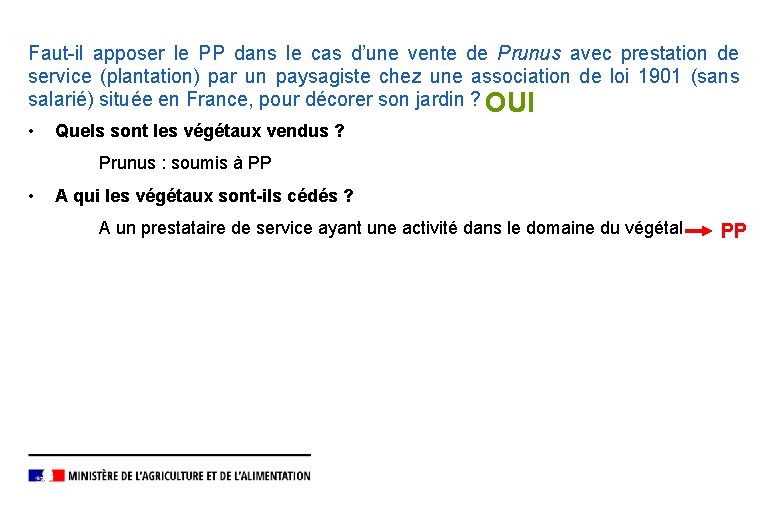 Faut-il apposer le PP dans le cas d’une vente de Prunus avec prestation de