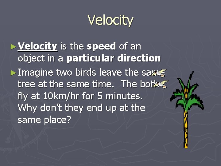 Velocity ► Velocity is the speed of an object in a particular direction ►
