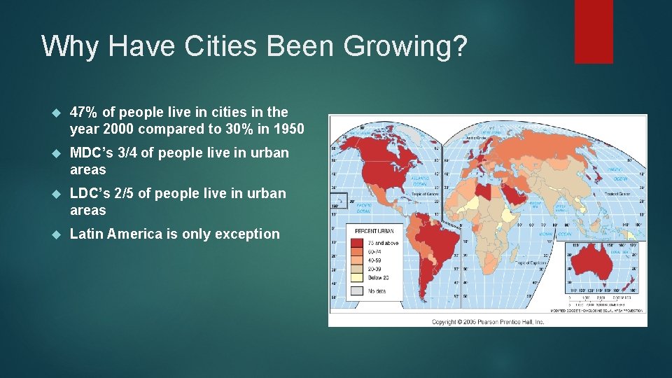 Why Have Cities Been Growing? 47% of people live in cities in the year