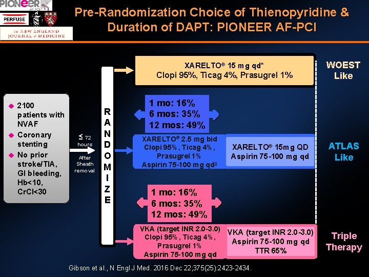 Pre-Randomization Choice of Thienopyridine & Duration of DAPT: PIONEER AF-PCI XARELTO® 15 mg qd*