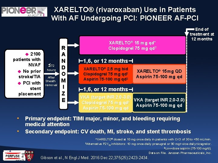 XARELTO® (rivaroxaban) Use in Patients With AF Undergoing PCI: PIONEER AF-PCI 2100 patients with