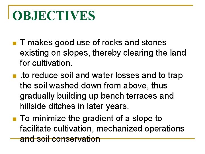 OBJECTIVES n n n T makes good use of rocks and stones existing on