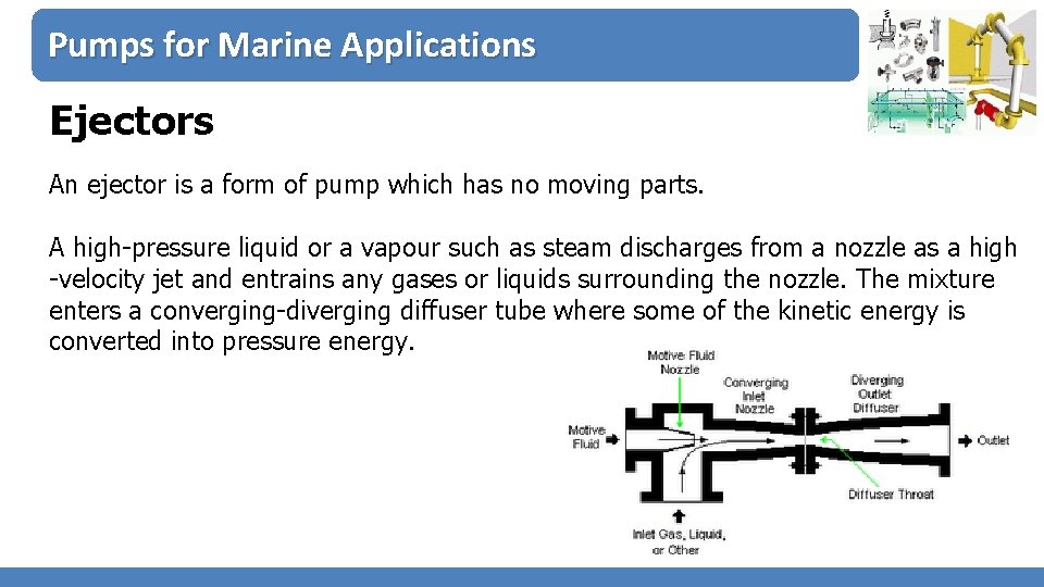 Pumps for Marine Applications Ejectors An ejector is a form of pump which has