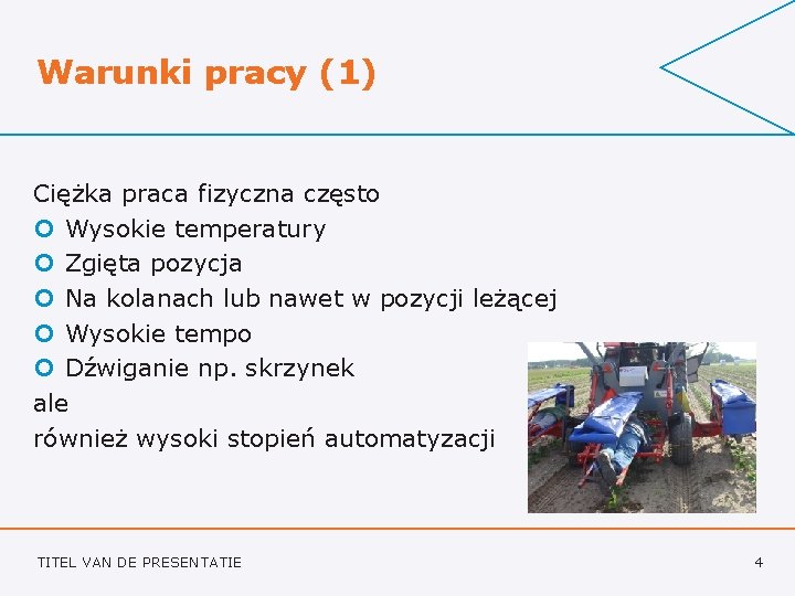 Warunki pracy (1) Ciężka praca fizyczna często ¢ Wysokie temperatury ¢ Zgięta pozycja ¢