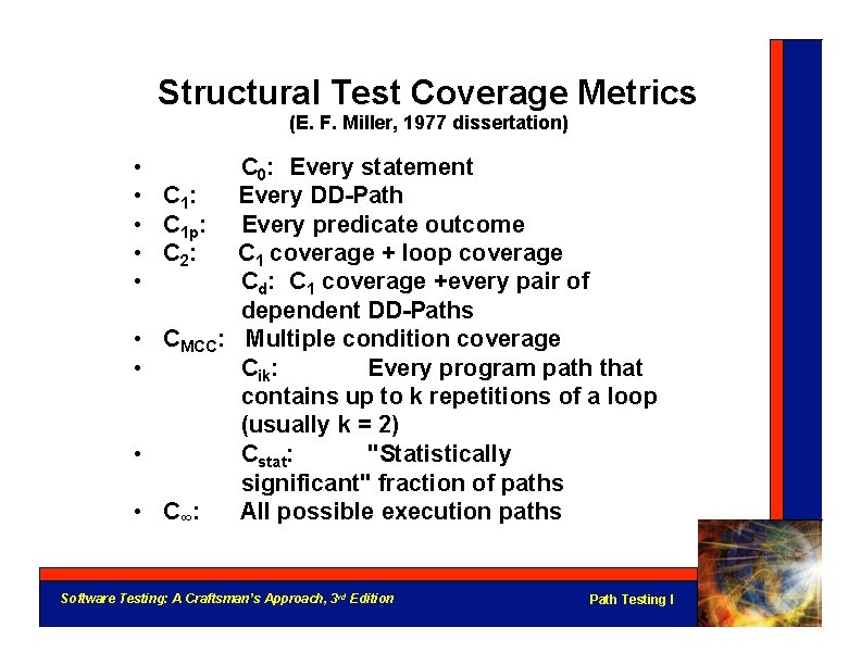 Structural Test Coverage Metrics (E. F. Miller, 1977 dissertation) • • C 1: •