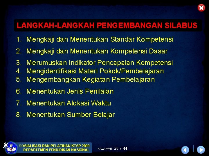 LANGKAH-LANGKAH PENGEMBANGAN SILABUS 1. Mengkaji dan Menentukan Standar Kompetensi 2. Mengkaji dan Menentukan Kompetensi