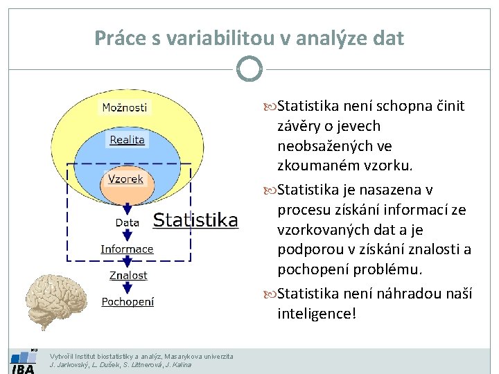 Práce s variabilitou v analýze dat Statistika není schopna činit závěry o jevech neobsažených