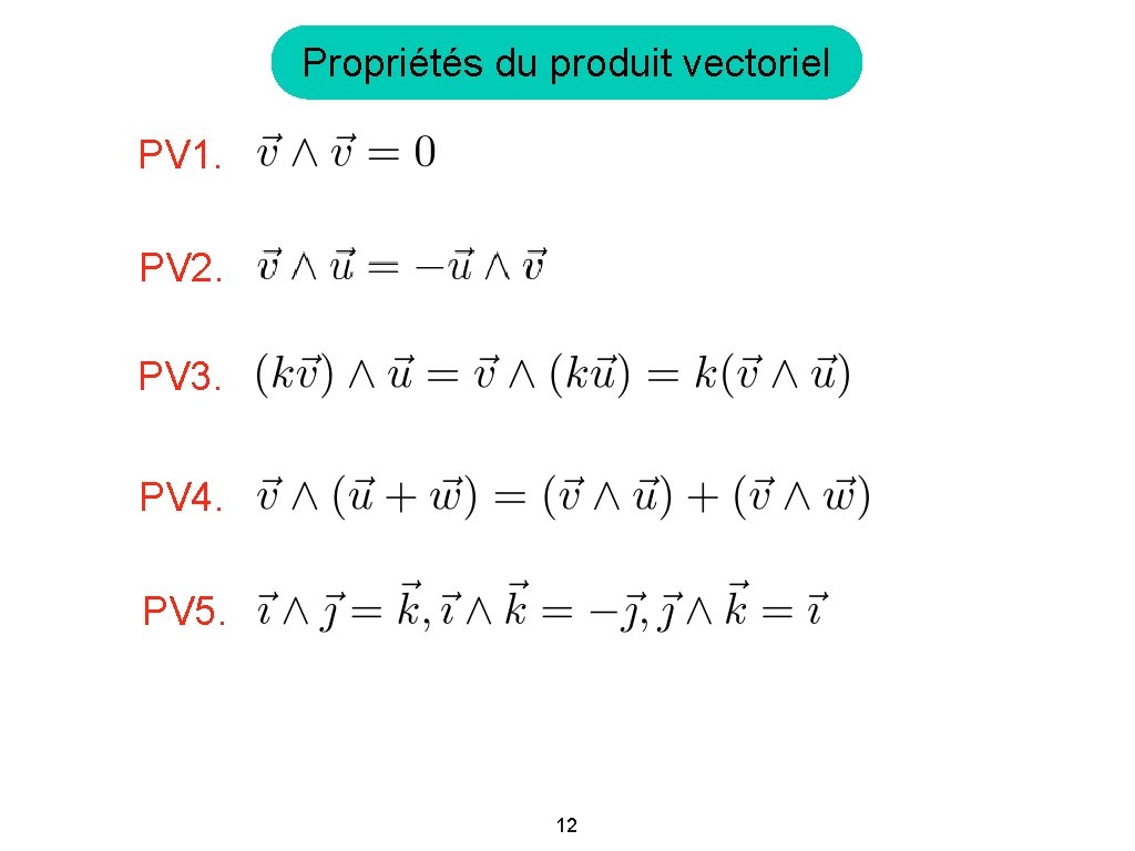 Propriétés du produit vectoriel PV 1. PV 2. PV 3. PV 4. PV 5.