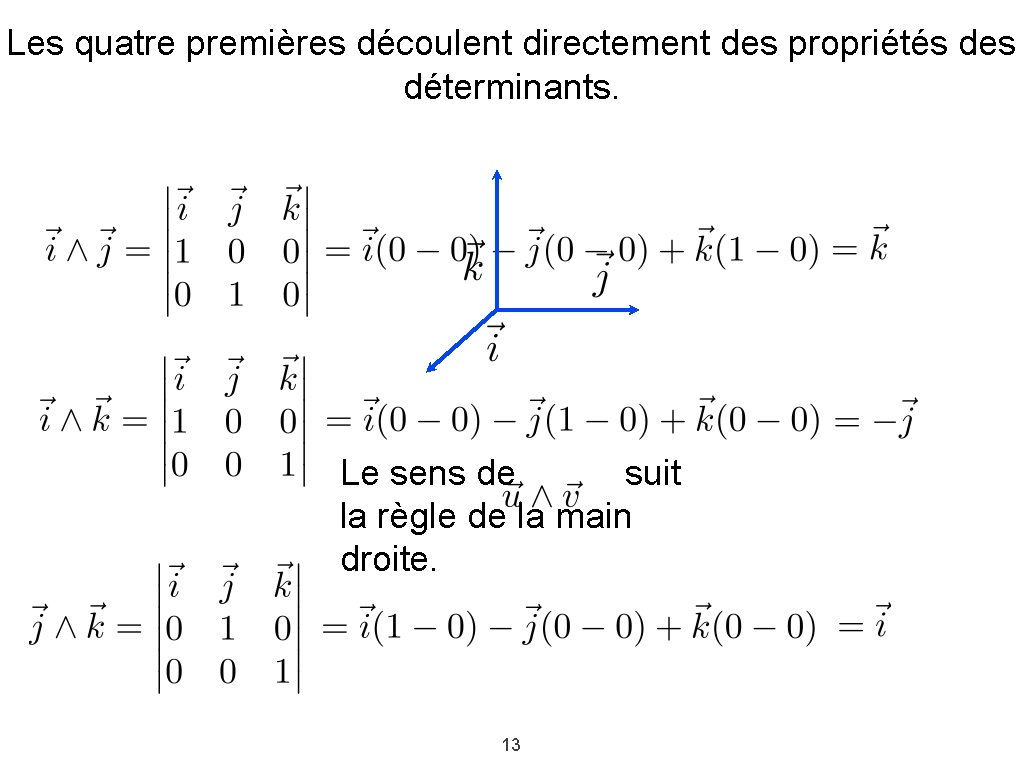 Les quatre premières découlent directement des propriétés des déterminants. Le sens de suit la