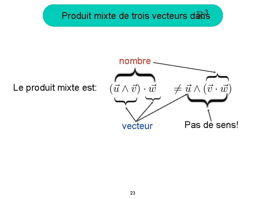 Produit mixte de trois vecteurs dans nombre Le produit mixte est: vecteur 23 Pas