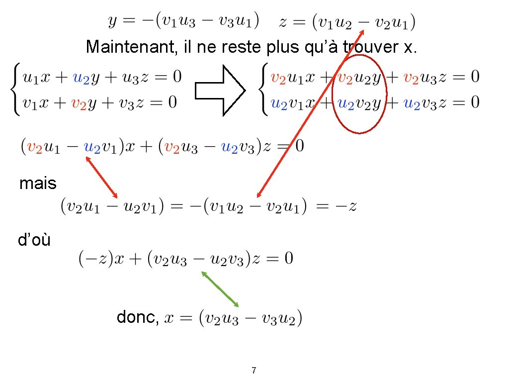 Maintenant, il ne reste plus qu’à trouver x. mais d’où donc, 7 