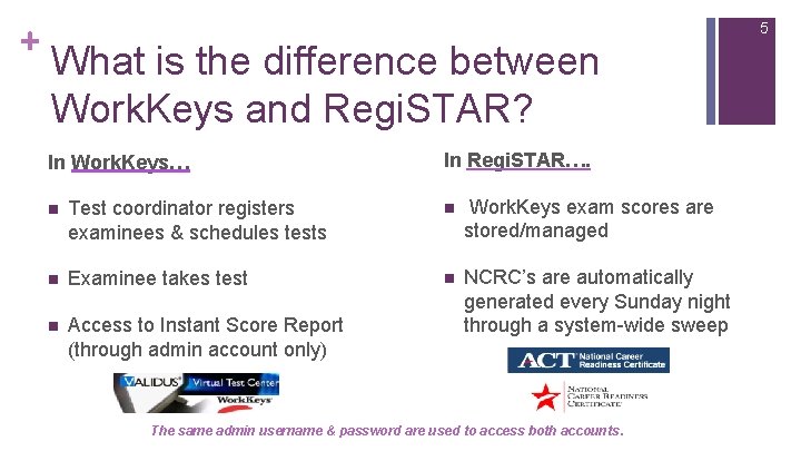 + 5 What is the difference between Work. Keys and Regi. STAR? In Work.