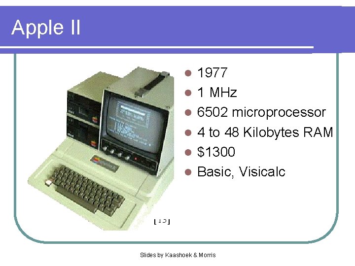 Apple II l l l 1977 1 MHz 6502 microprocessor 4 to 48 Kilobytes