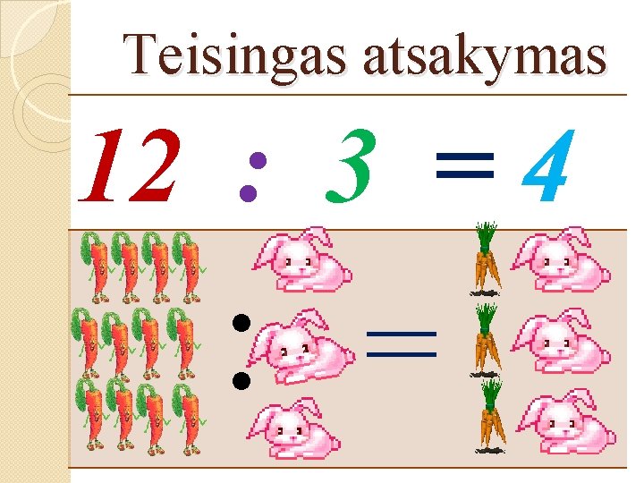 Teisingas atsakymas 12 : 3 = 4 : = 