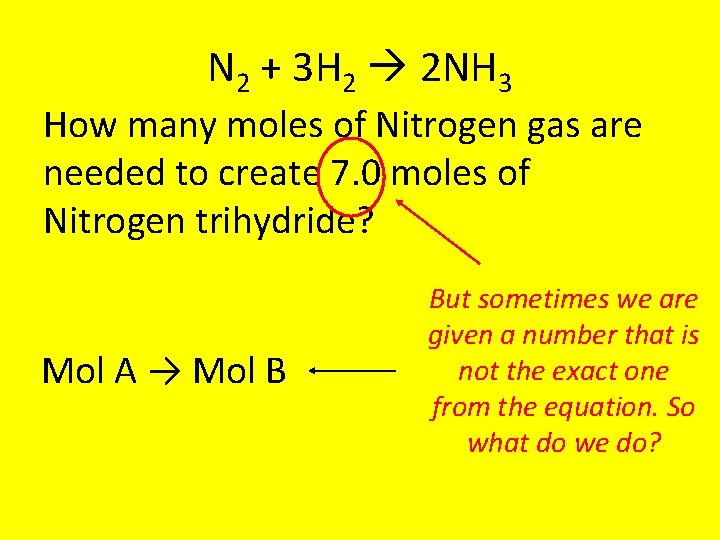 N 2 + 3 H 2 2 NH 3 How many moles of Nitrogen