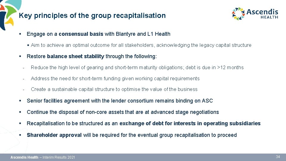 Key principles of the group recapitalisation § Engage on a consensual basis with Blantyre