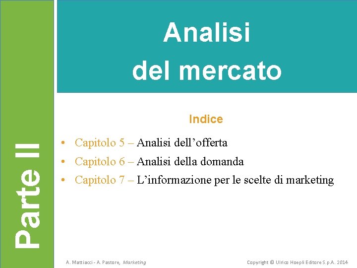 Analisi del mercato Parte II Indice • Capitolo 5 – Analisi dell’offerta • Capitolo