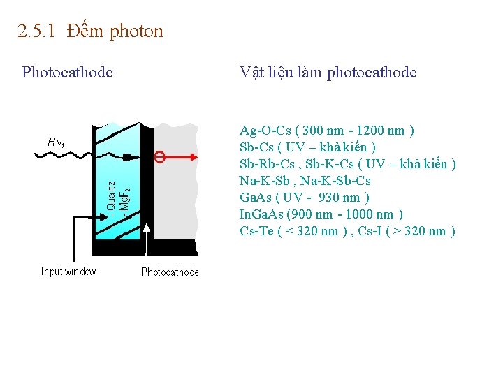 2. 5. 1 Đếm photon Photocathode Vật liệu làm photocathode Ag-O-Cs ( 300 nm