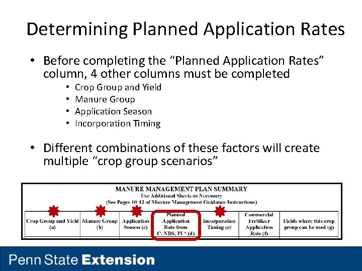 Determining Planned Application Rates • Before completing the “Planned Application Rates” column, 4 other