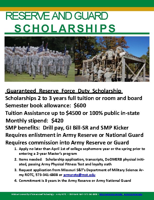 RESERVE AND GUARD SCHOL ARSHI PS Guaranteed Reserve Force Duty Scholarships 2 to 3