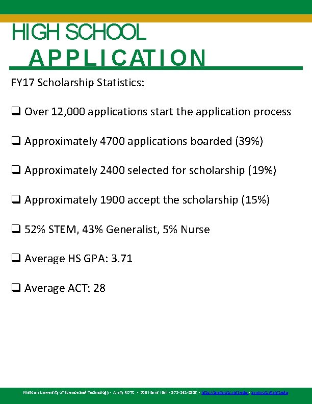 HIGH SCHOOL A P P L I C AT I O N FY 17