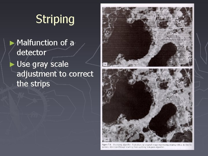 Striping ► Malfunction of a detector ► Use gray scale adjustment to correct the