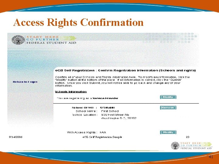 Access Rights Confirmation 41 Access Rights Confirmation 41