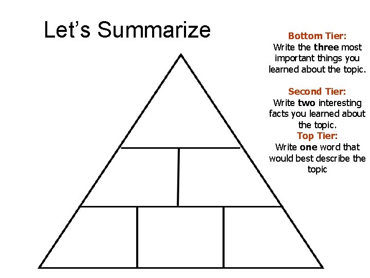 Let’s Summarize Bottom Tier: Write three most important things you learned about the topic.