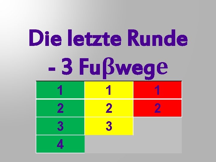 Die letzte Runde - 3 Fuβwegе 1 2 3 4 1 2 3 1