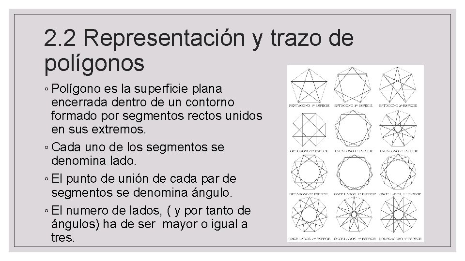 2. 2 Representación y trazo de polígonos ◦ Polígono es la superficie plana encerrada