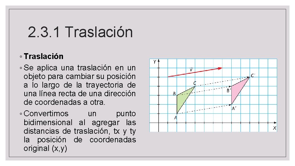 2. 3. 1 Traslación ◦ Se aplica una traslación en un objeto para cambiar