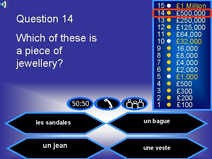 Question 14 Which of these is a piece of jewellery? 15 14 13 12