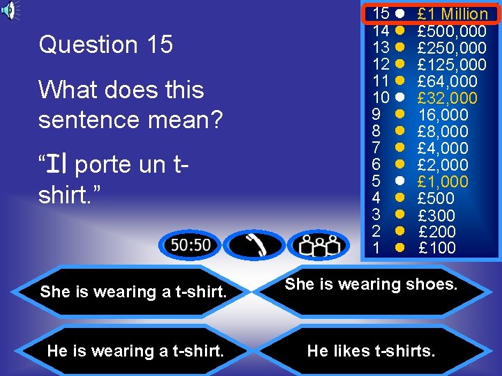 Question 15 What does this sentence mean? “Il porte un tshirt. ” 15 14