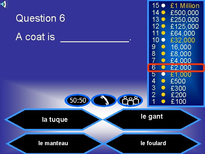 Question 6 A coat is ______. la tuque le manteau 15 14 13 12