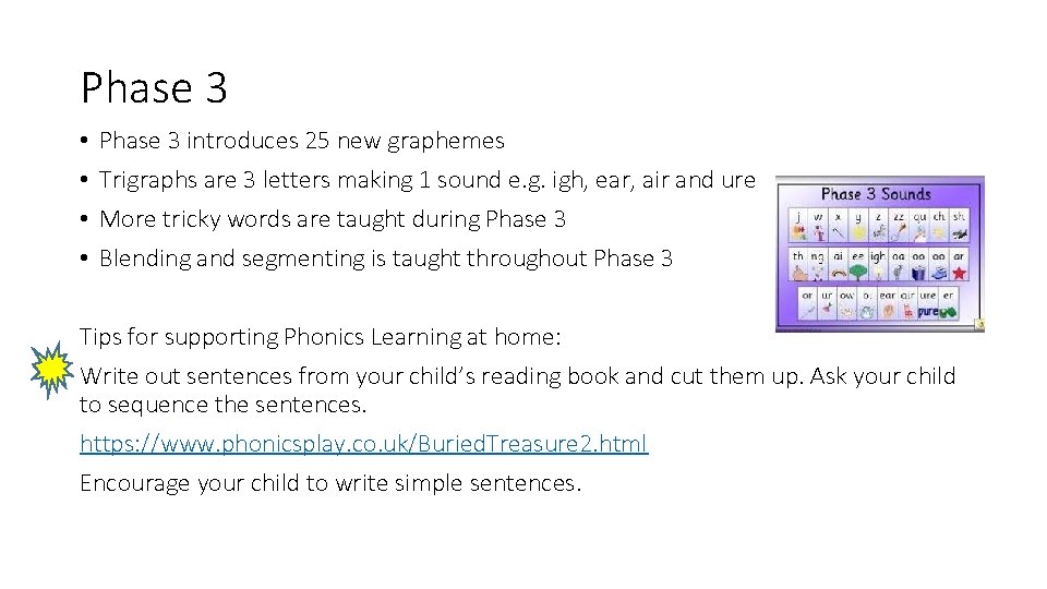 Phase 3 • • Phase 3 introduces 25 new graphemes Trigraphs are 3 letters Phase 3 • • Phase 3 introduces 25 new graphemes Trigraphs are 3 letters