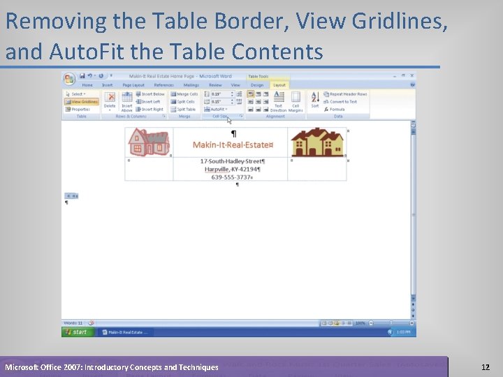 Removing the Table Border, View Gridlines, and Auto. Fit the Table Contents Microsoft Office