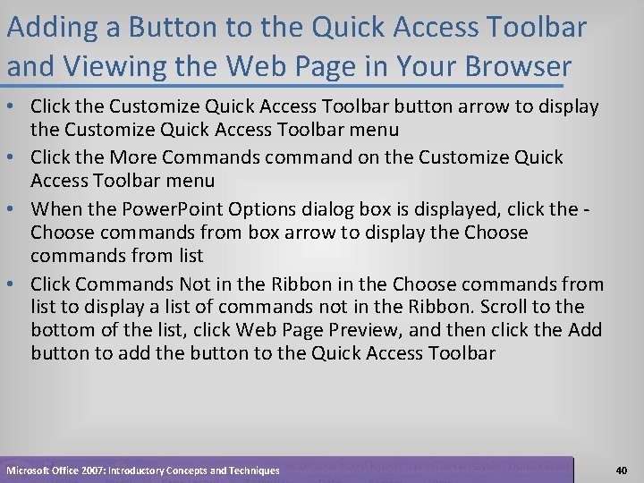 Adding a Button to the Quick Access Toolbar and Viewing the Web Page in