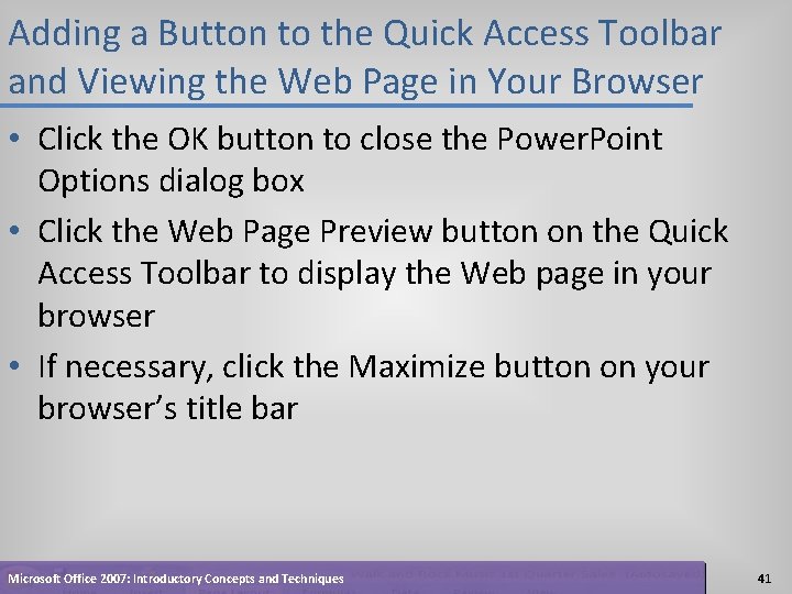 Adding a Button to the Quick Access Toolbar and Viewing the Web Page in