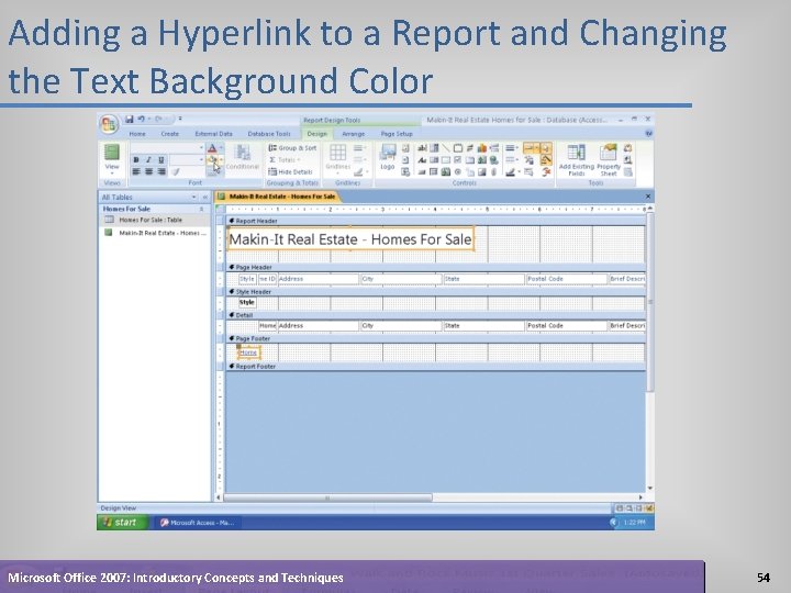 Adding a Hyperlink to a Report and Changing the Text Background Color Microsoft Office