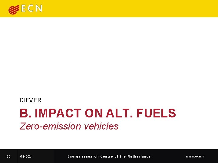 DIFVER B. IMPACT ON ALT. FUELS Zero-emission vehicles 32 5 -9 -2021 